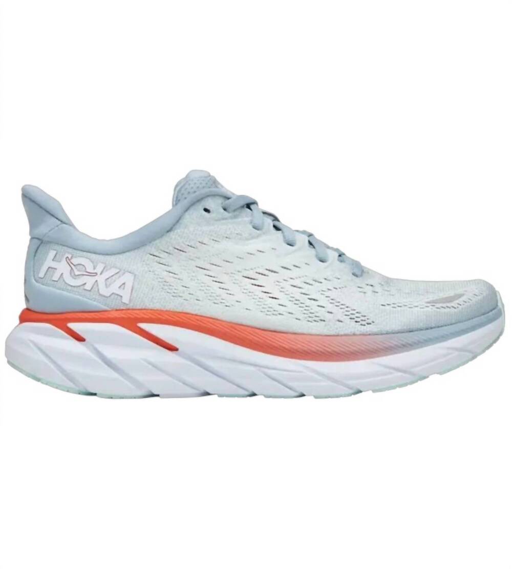 NEW HOKA women's clifton 8 running shoes - wide in blue fog/plein air